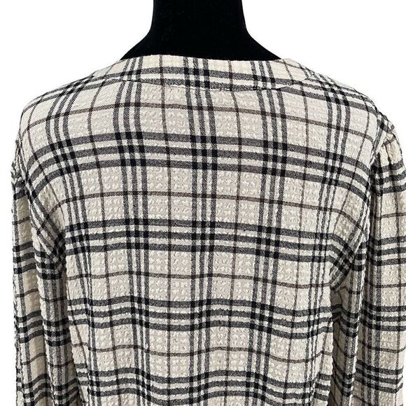 Drew Womens Jalen Plaid Button Front Viscose Blend Long Sleeve Top Black Cream M - Picture 6 of 12